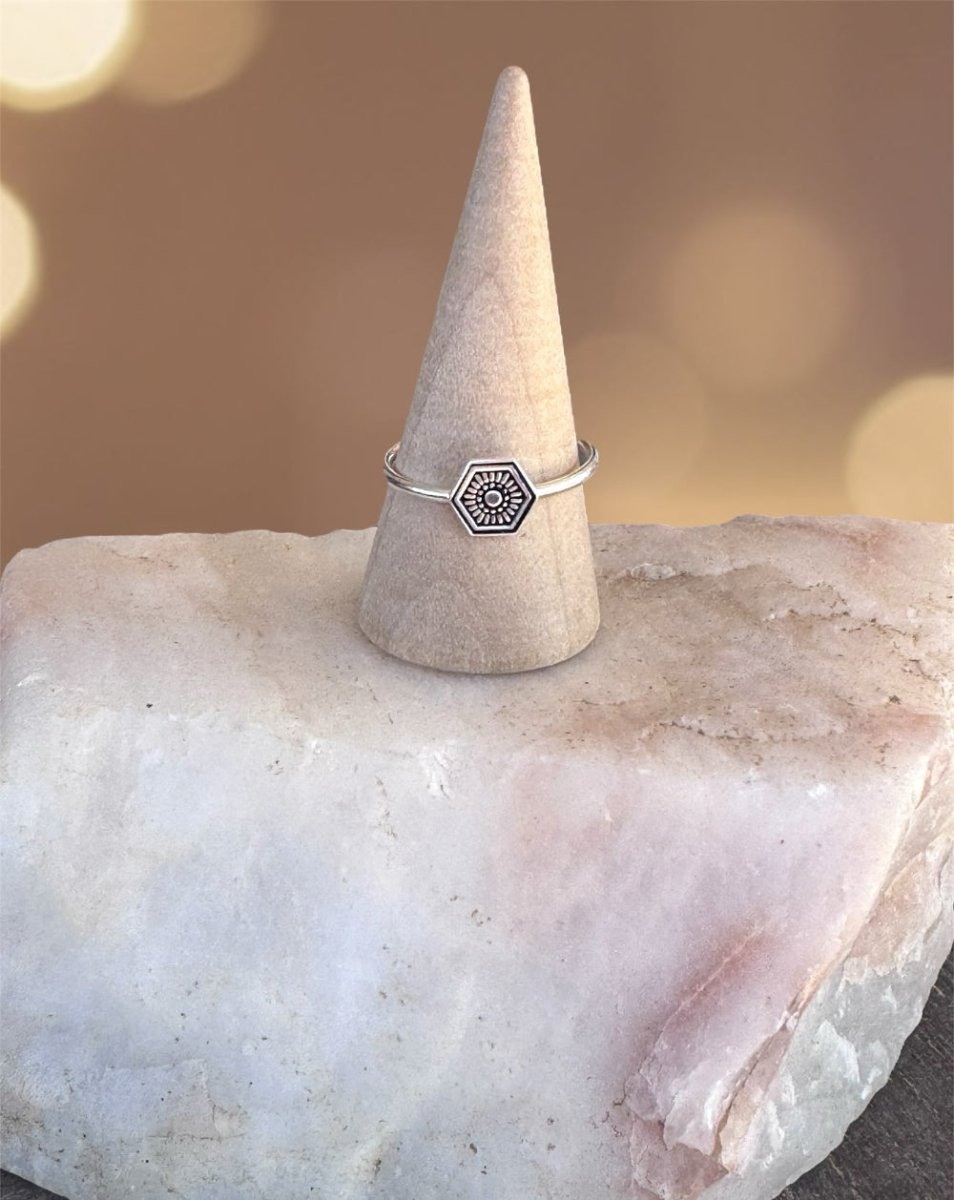 Another view of Hexagon Stacker Ring