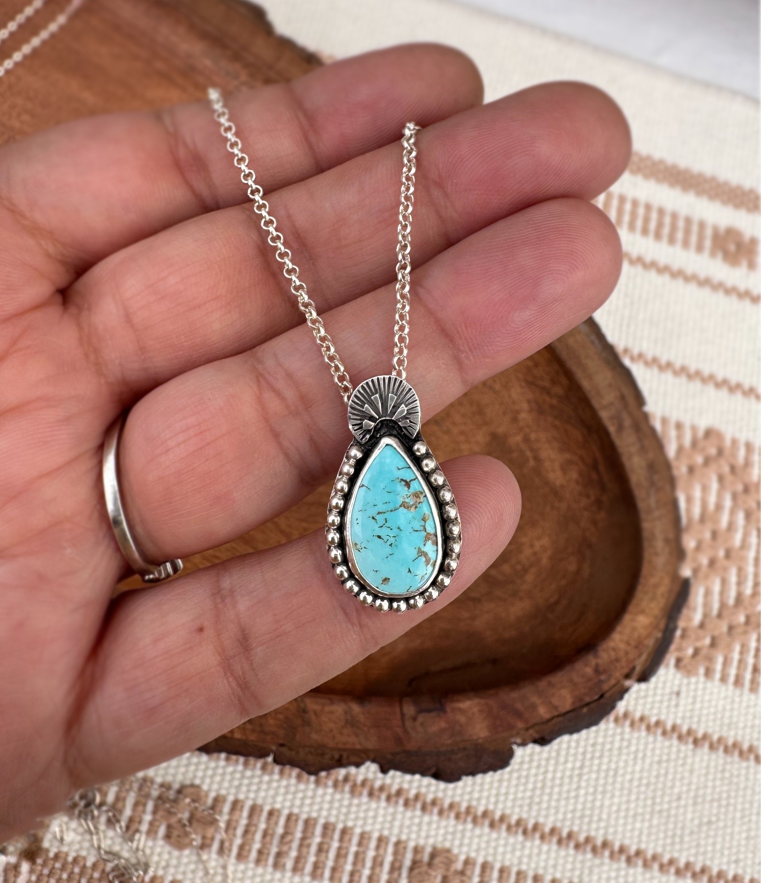 Another view of Turquoise Sunray Necklace