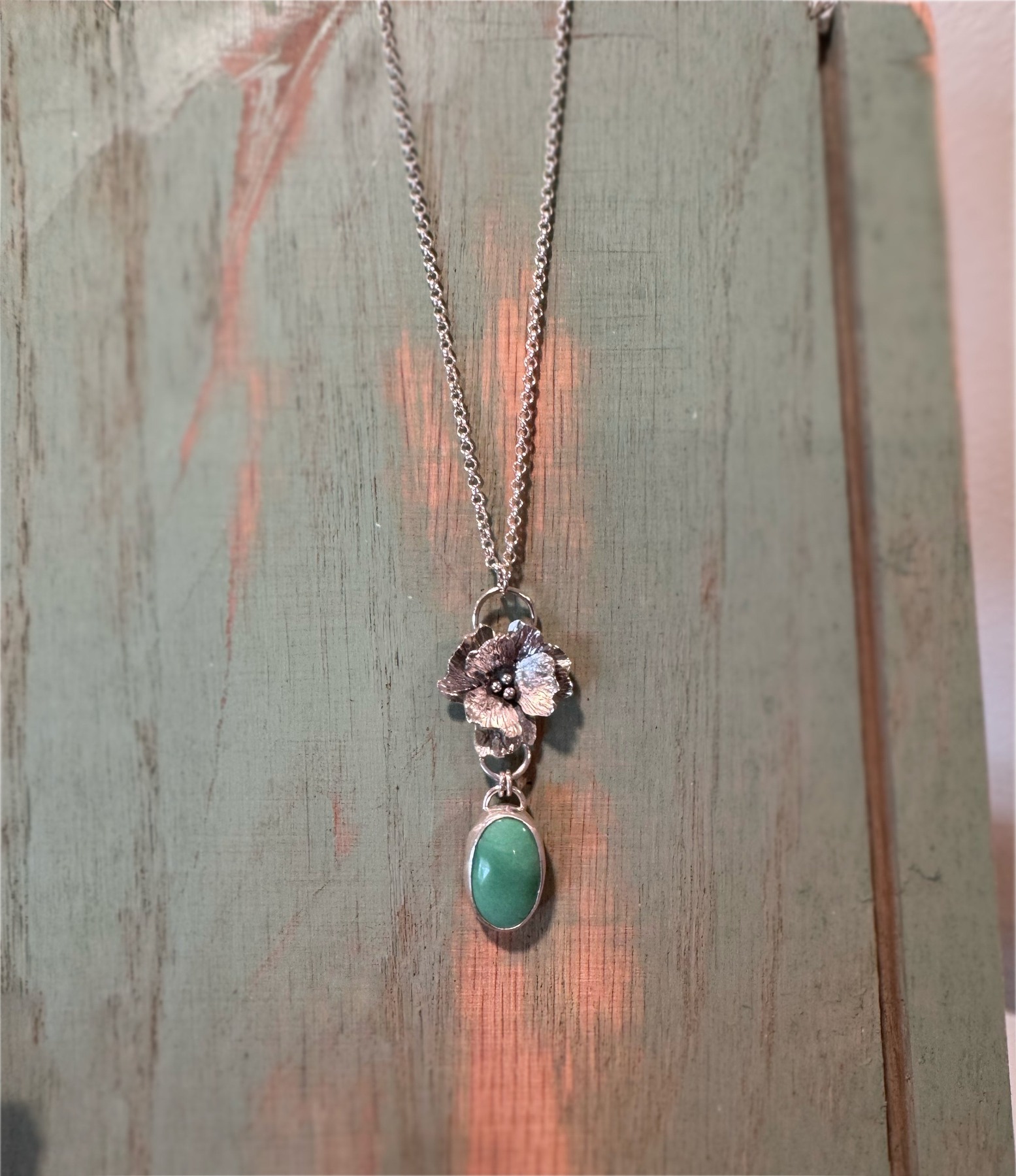 Another view of Flower & Variscite Necklace