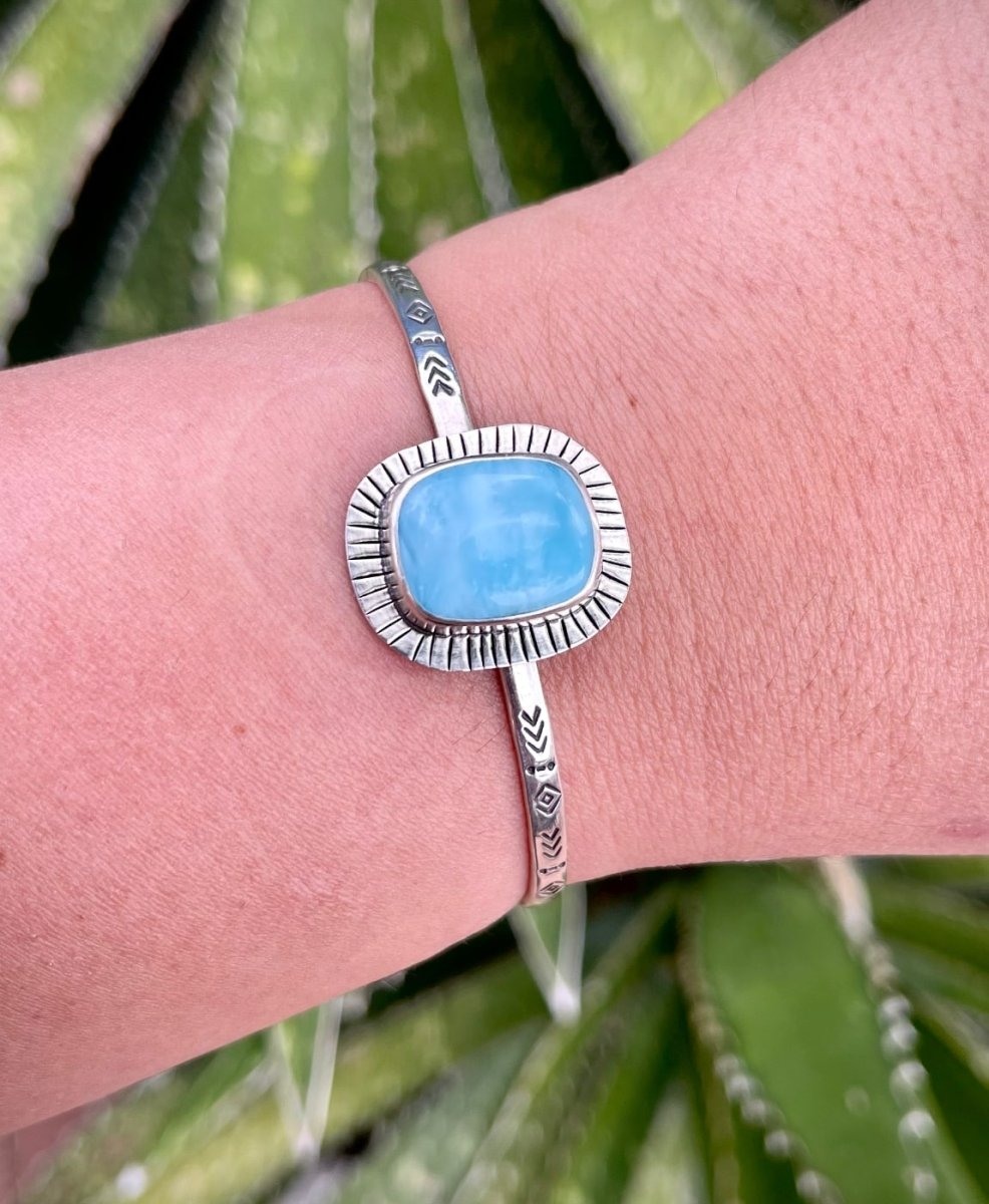 Another view of Larimar Cuff Bracelet
