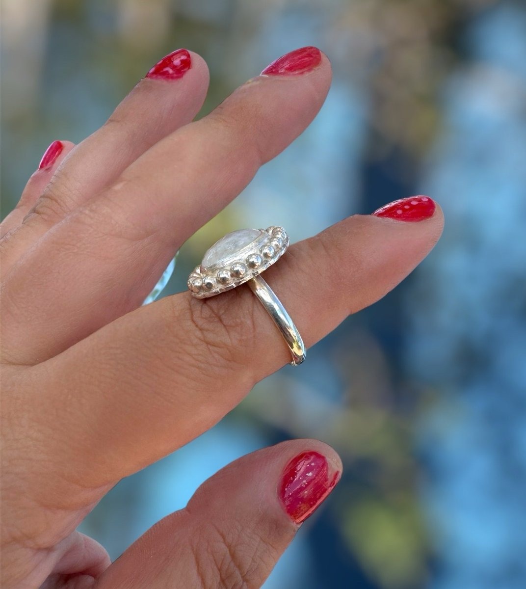 Another view of Rainbow Moonstone Ring