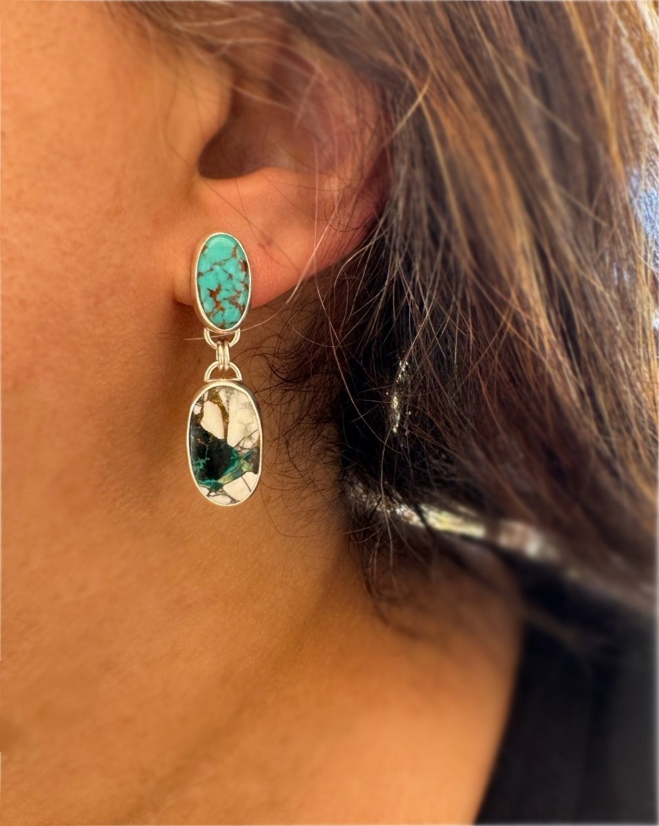 Another view of Turquoise Drop Earrings