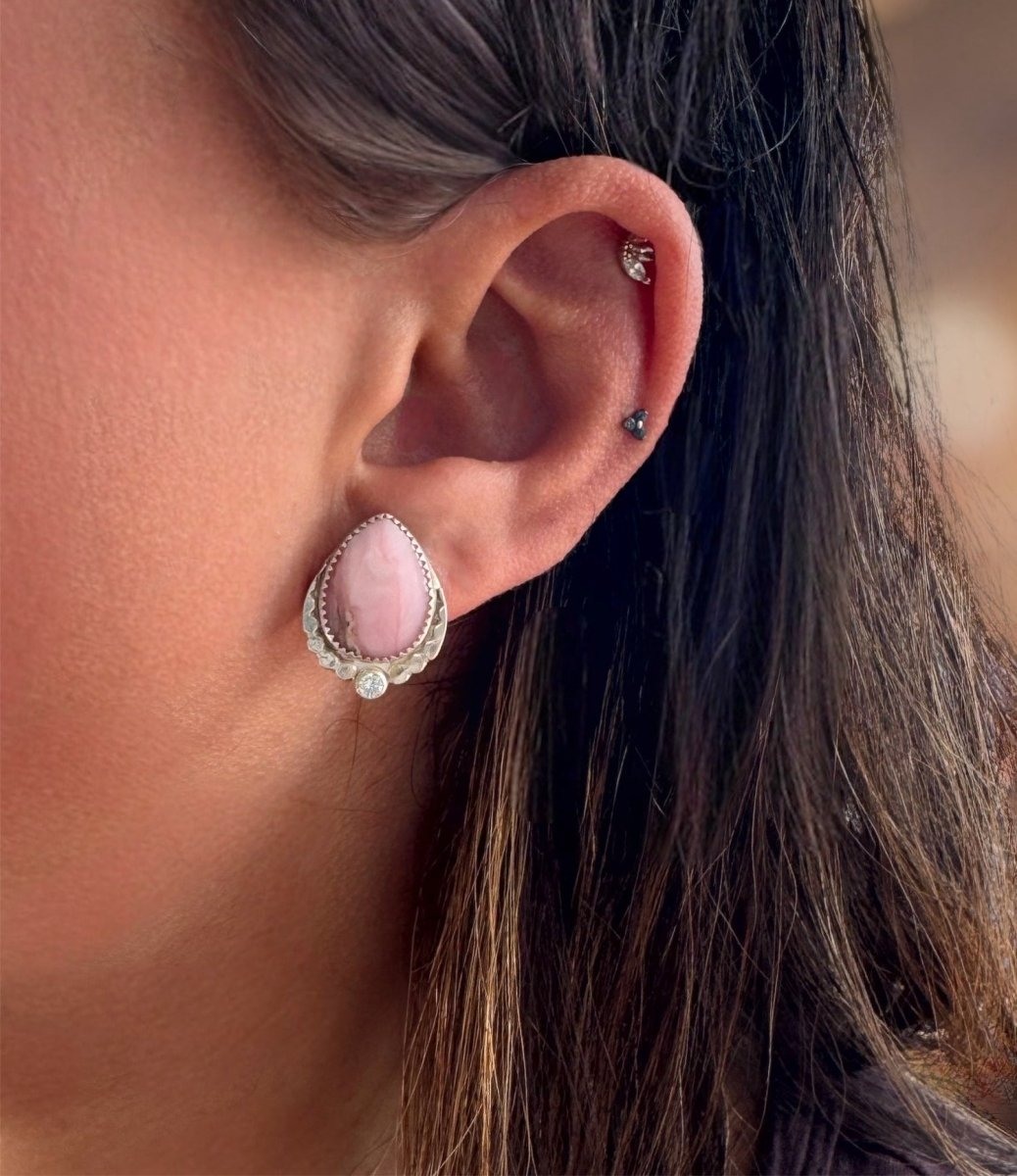 Another view of Pink Opal & Cubic Zirconia Stud Earrings