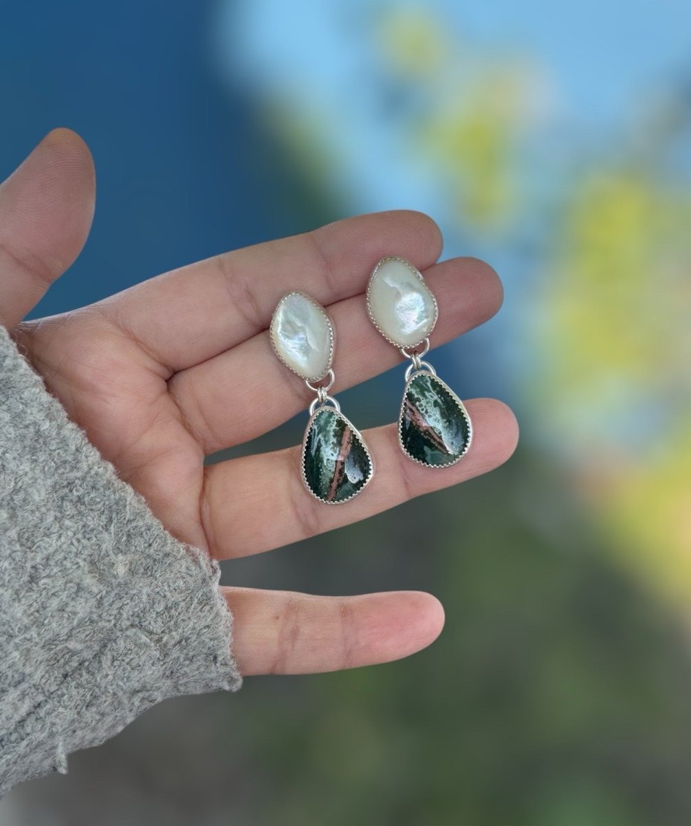 Ocean Jasper & Mother of Pearl Dangle Earrings