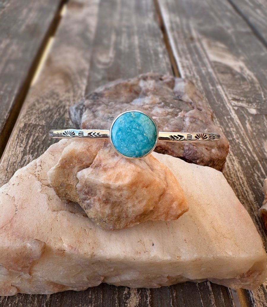 Hand Stamped Turquoise Modern Cuff Bangle - Design 02