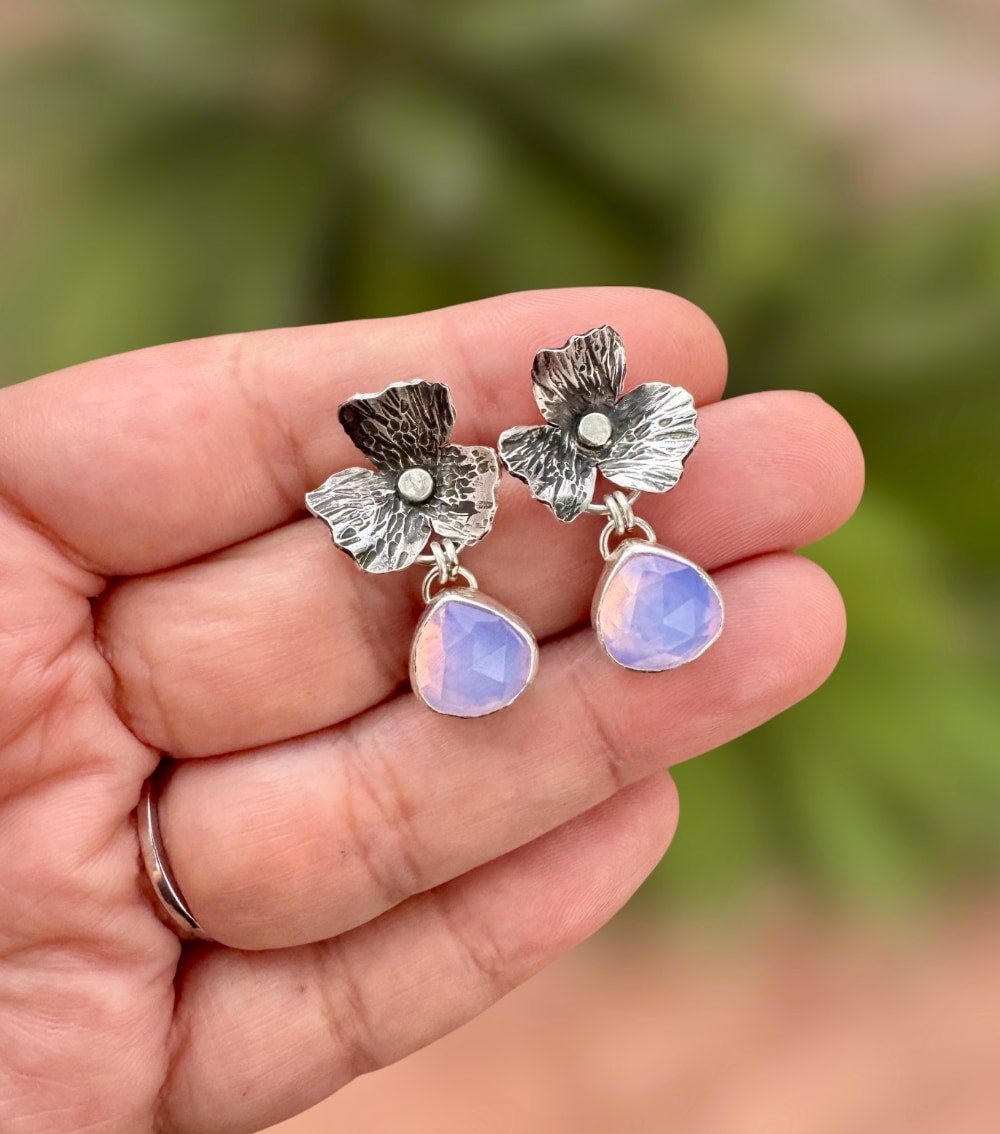 Another view of Lavender Quartz Floral Earrings