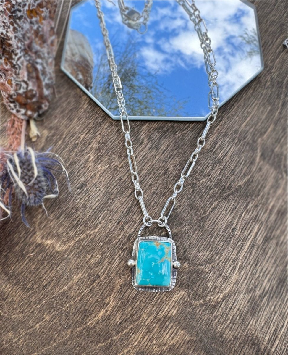 Another view of Turquoise Square Necklace