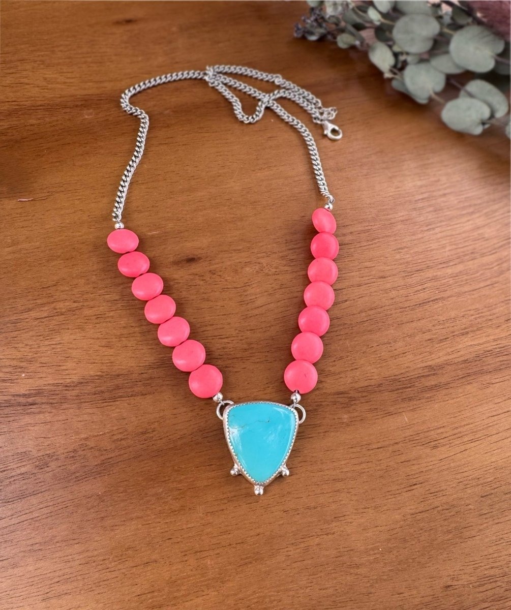 Turquoise & Pink Magnesite Beaded Necklace