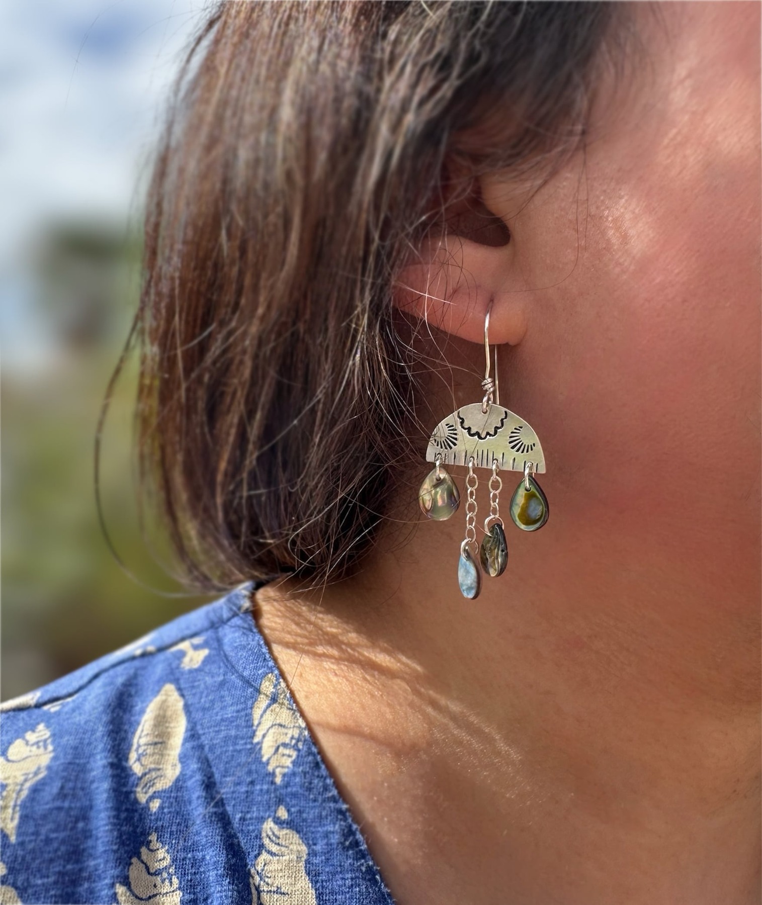 Another view of Abalone Shell Earrings