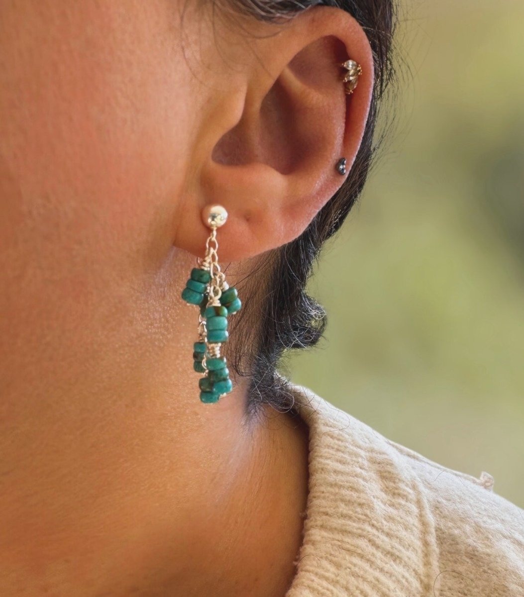 Turquoise Huggie Chain Hoop Earrings