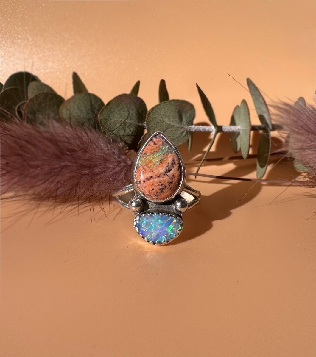 Fire Opal & Opal Ring - Design 01