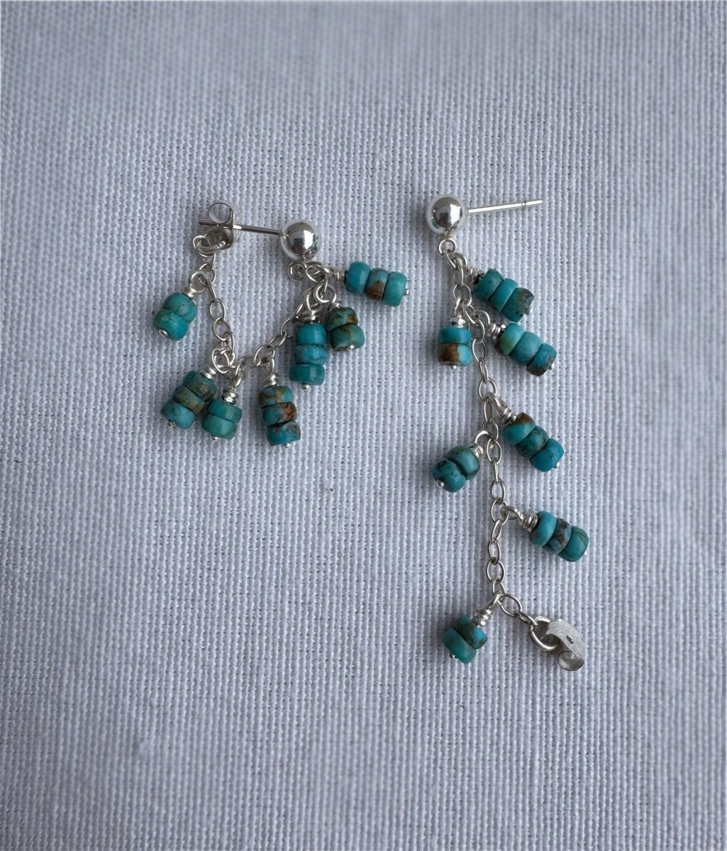 Another view of Turquoise Huggie Chain Hoop Earrings