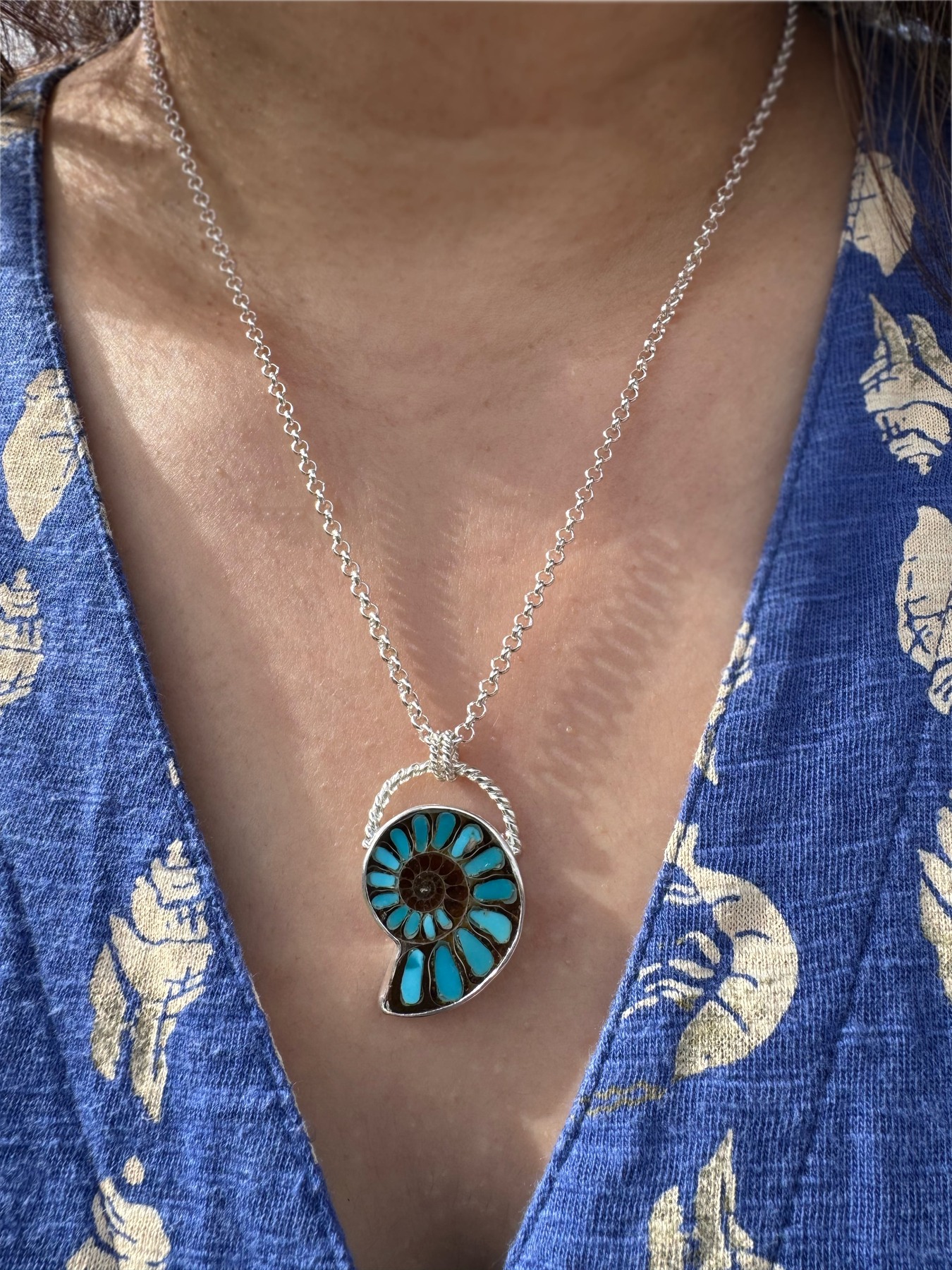 Another view of Turquoise Ammonite Necklace