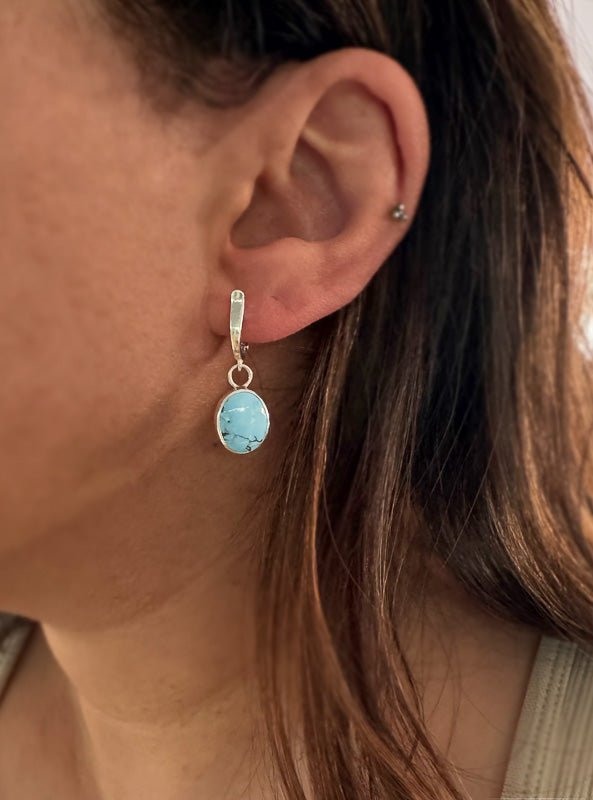 Another view of Turquoise Huggie Hoops - Design 01
