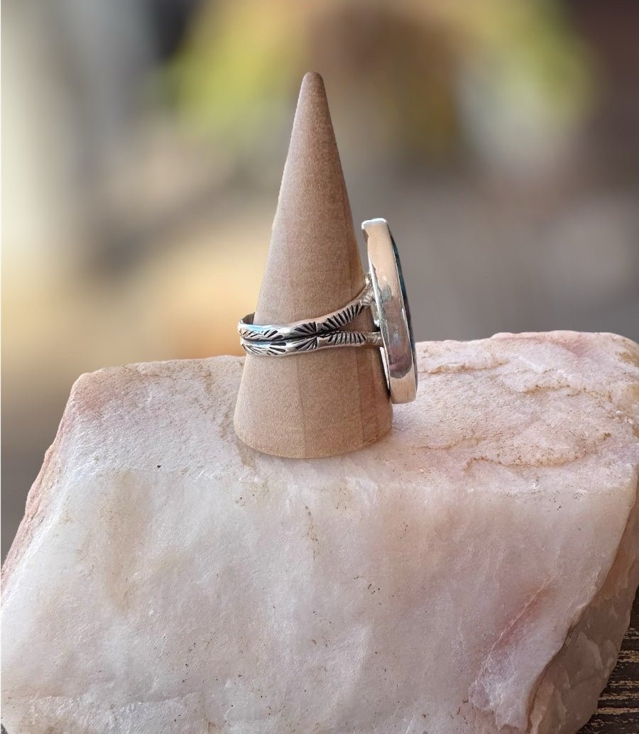 Another view of Turquoise, White Buffalo & Bronze Ring