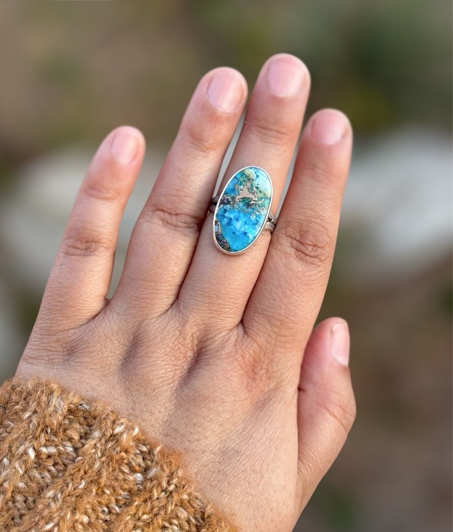 Turquoise, White Buffalo & Bronze Ring