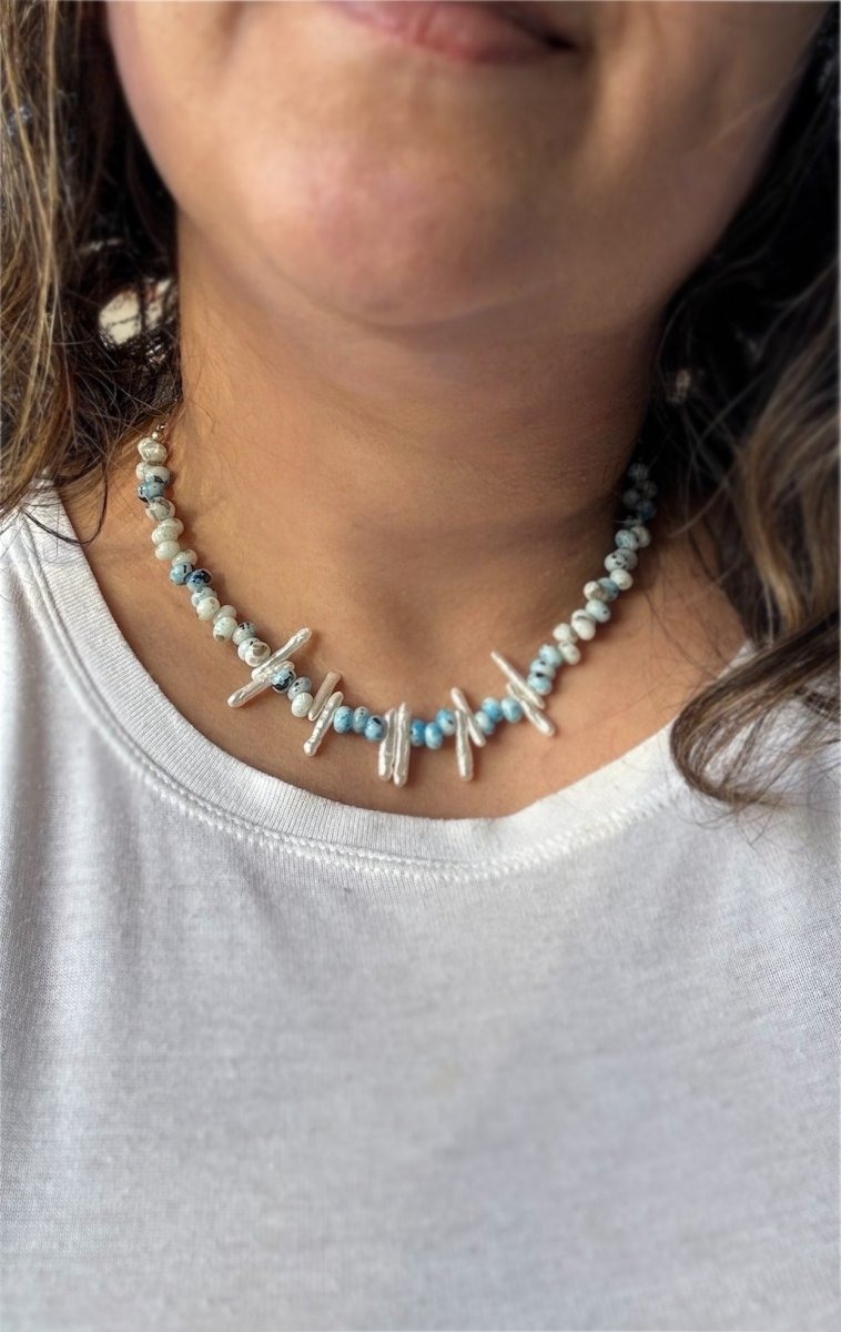 Another view of Pearl & Glass Bead Sterling Necklace