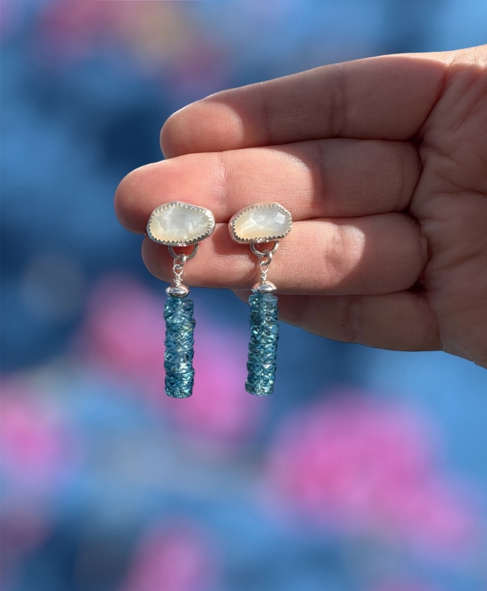 Kyanite & Mother of Pearl Dangle Earrings