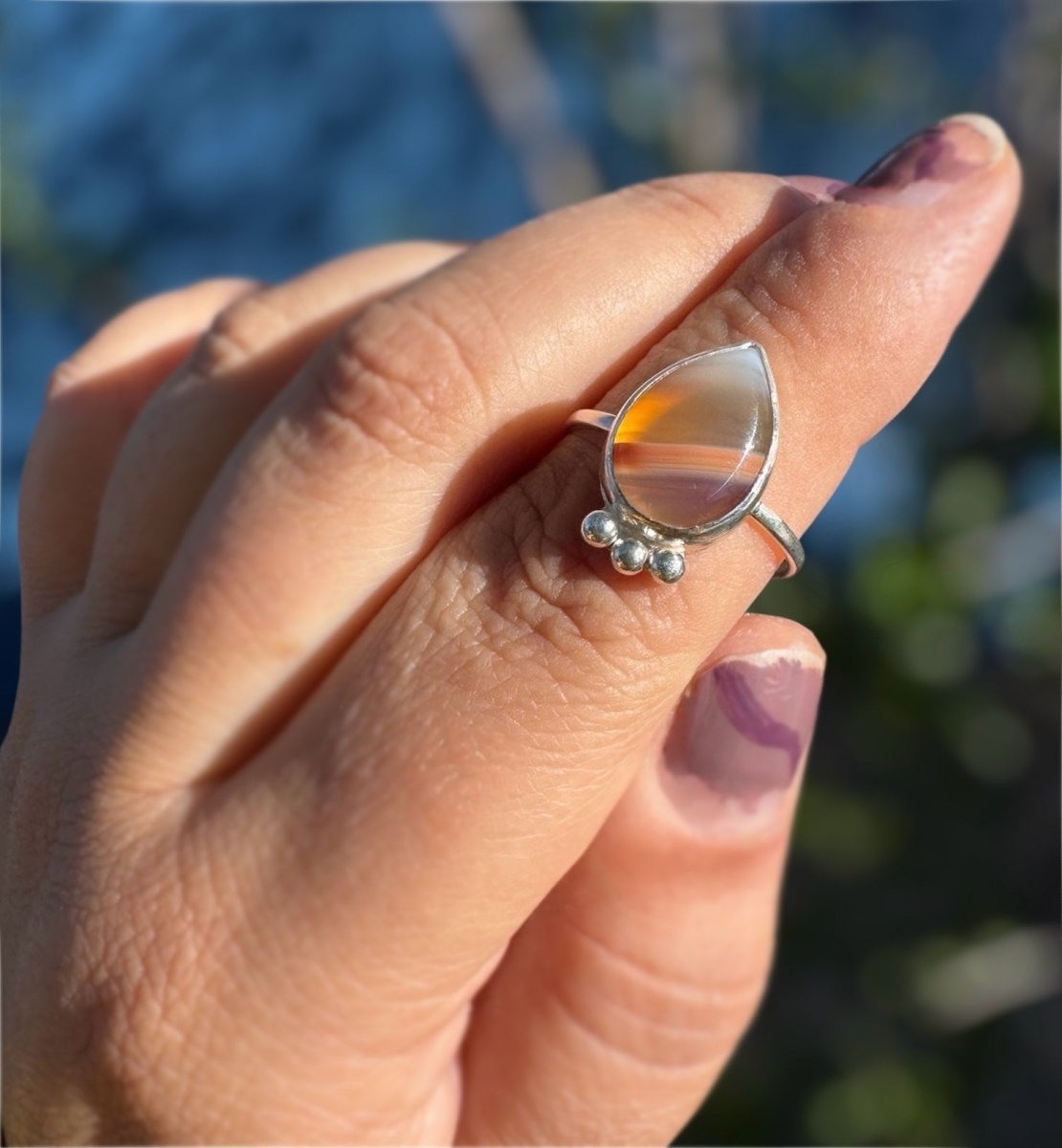 Another view of Agate Teardrop Ring - Design 02