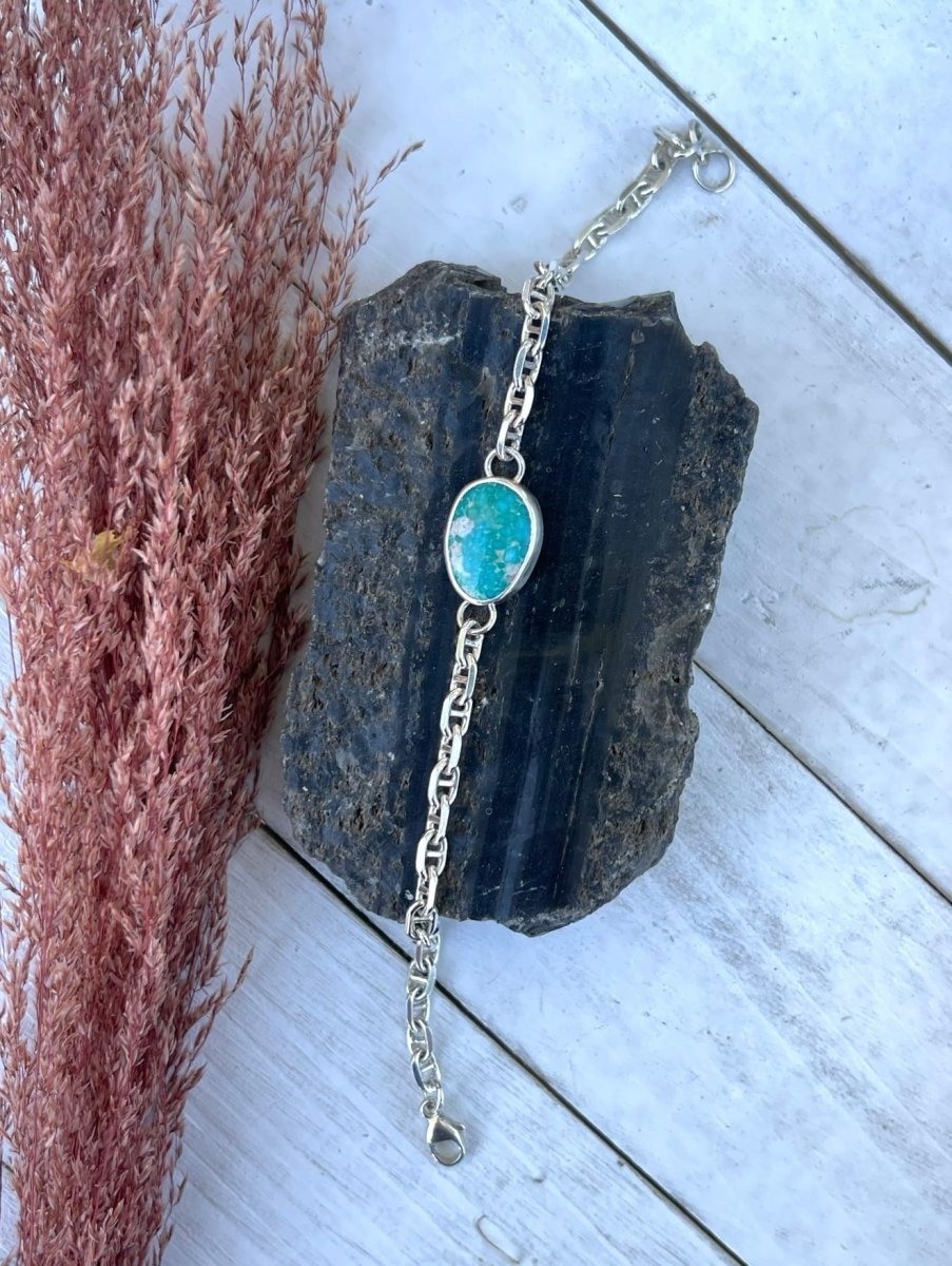 Another view of Whitewater Turquoise Chain Bracelet