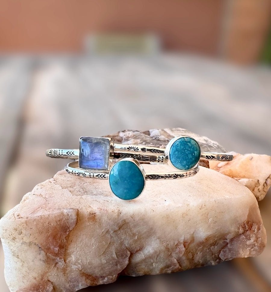 Another view of Hand Stamped Turquoise Modern Cuff Bangle - Design 02