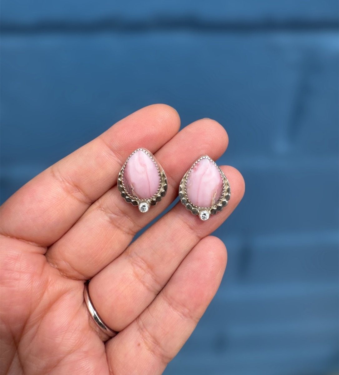 Pink Opal & Cubic Zirconia Stud Earrings