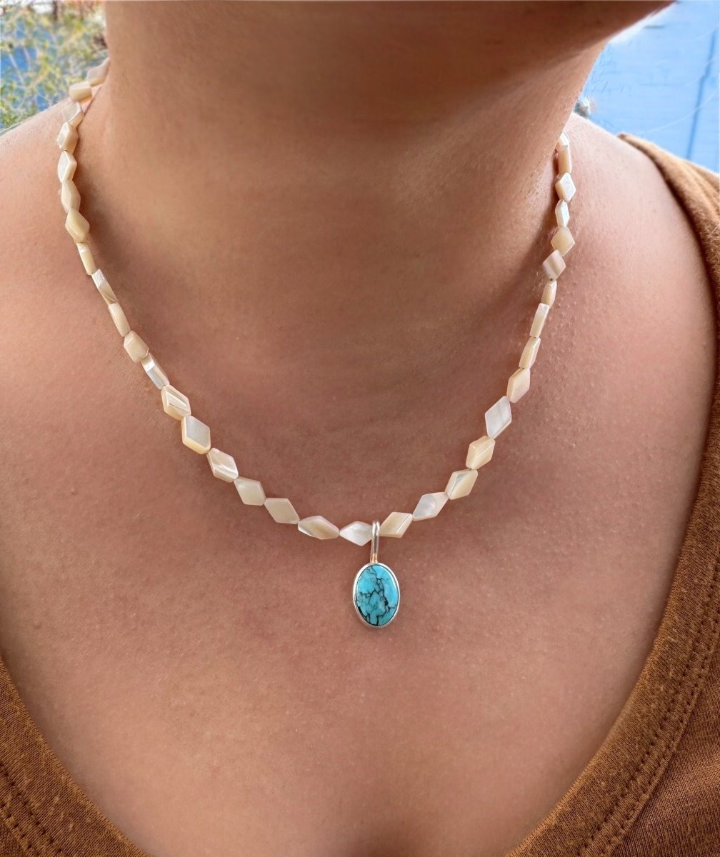 Another view of Turquoise & Mother of Pearl Necklace