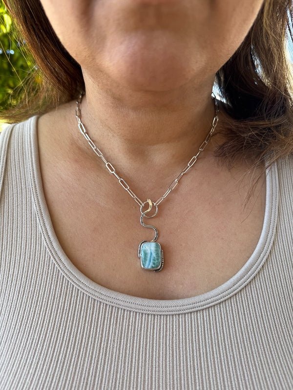 Another view of Larimar Snake Necklace