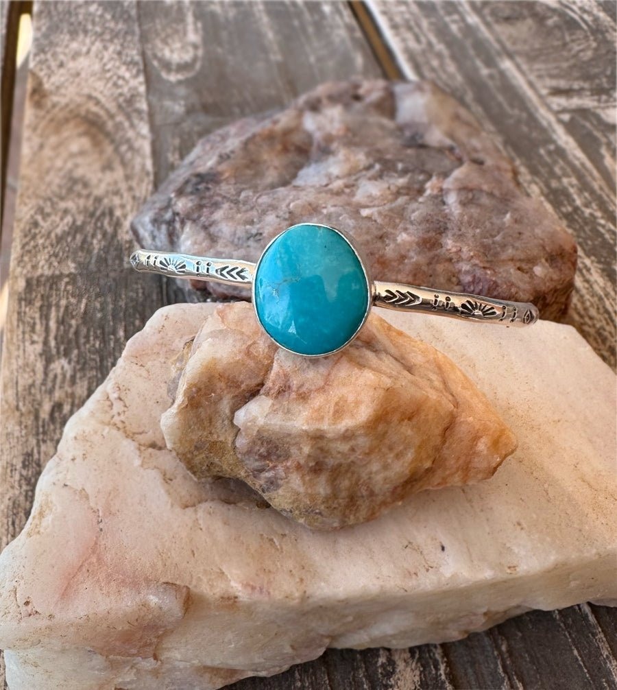 Hand Stamped Turquoise Modern Cuff Bangle - Design 01