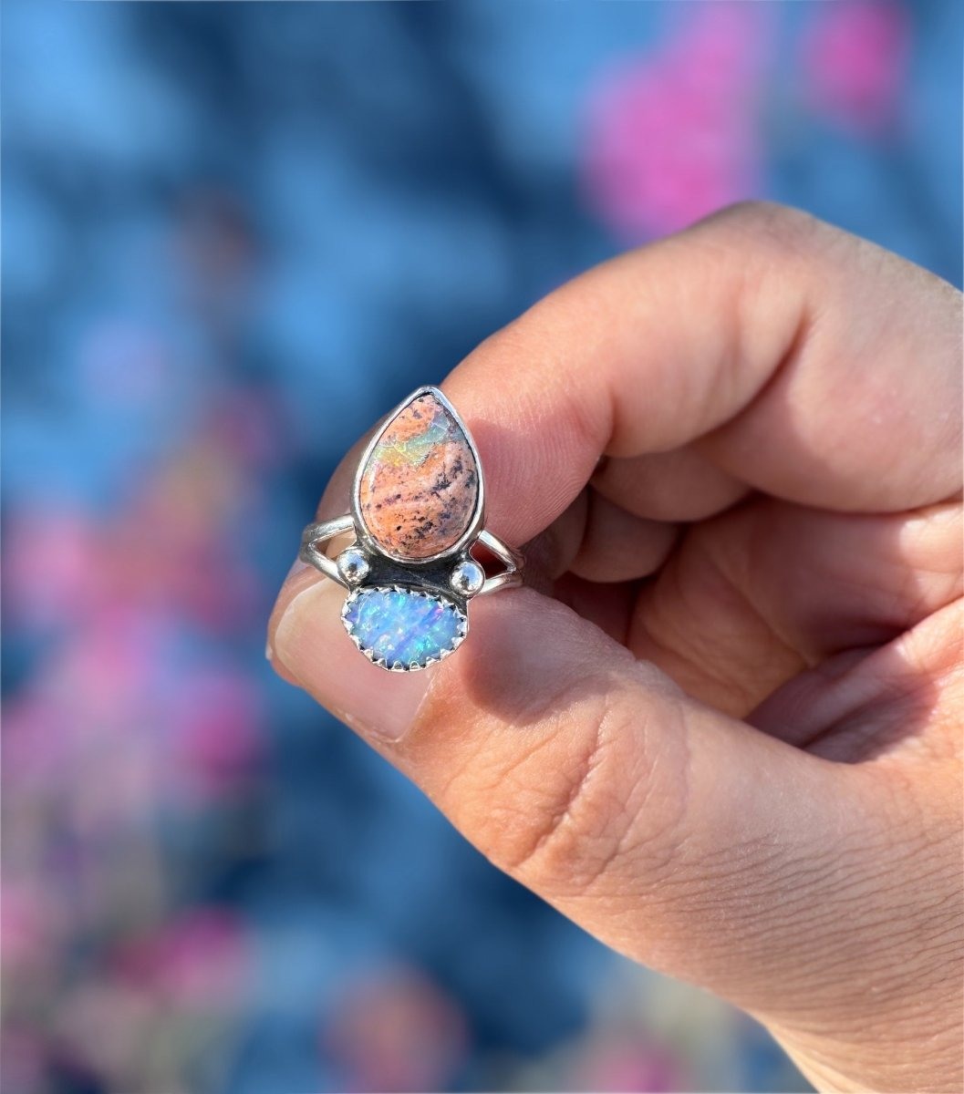 Another view of Fire Opal & Opal Ring - Design 01