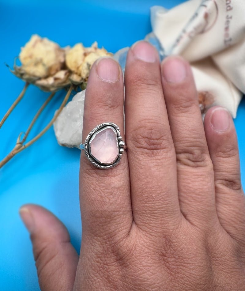 Another view of Rose Quartz Ring - Design 02