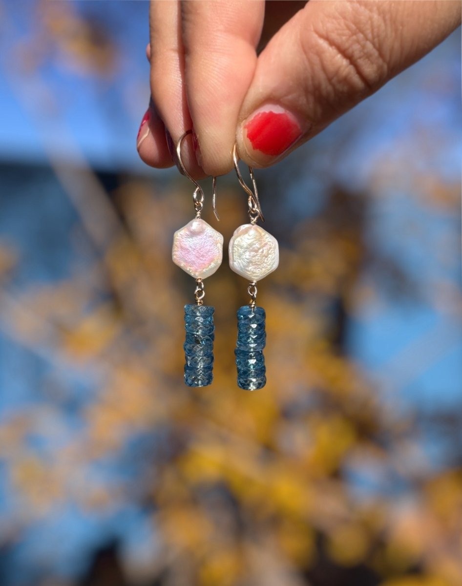 Pearl & Kyanite Dangle Earrings - Design 01