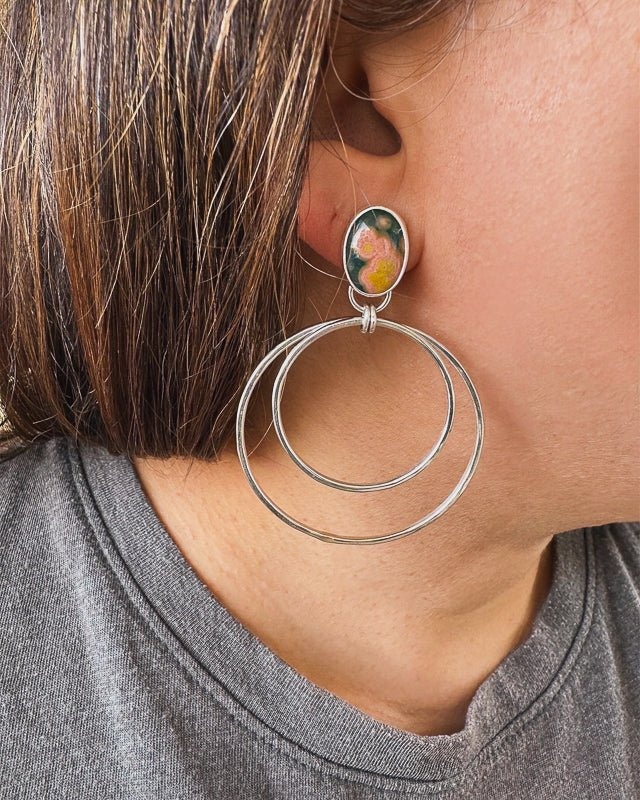 Another view of Ocean Jasper Double Hoops